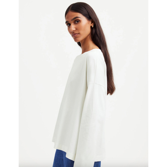 Madewell Easy Crewneck Long Sleeve Tee Top Oversized Relaxed White Basics S NWT - Picture 3 of 13